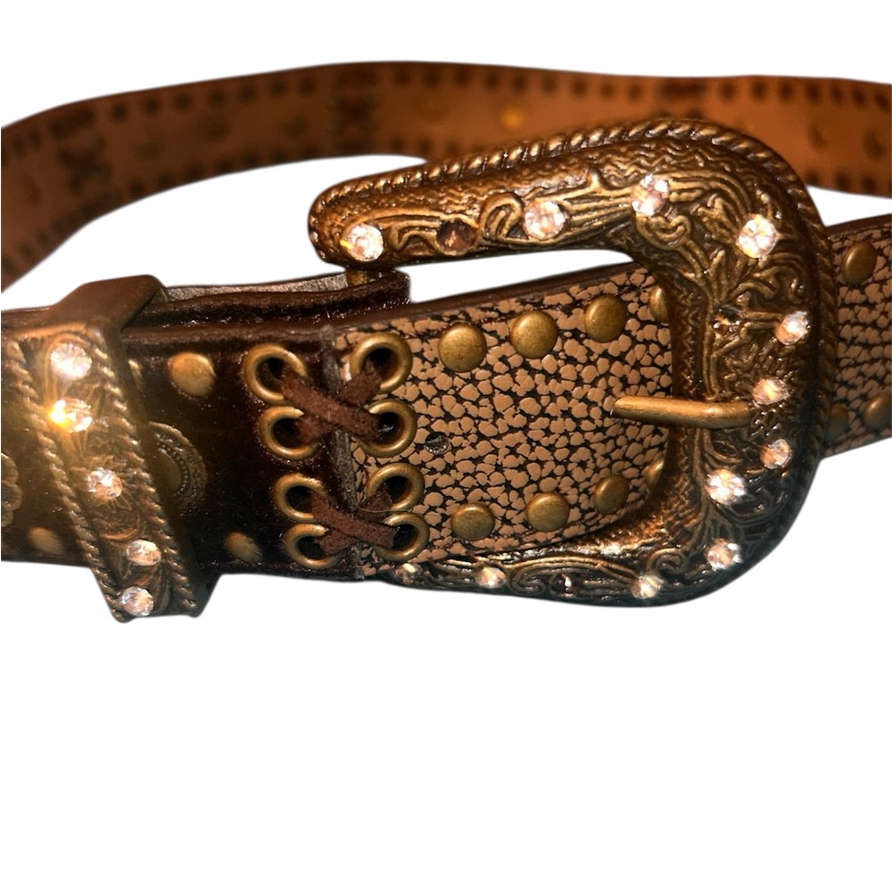 Brown Faux Hide Belt with Studs & Rhinestones